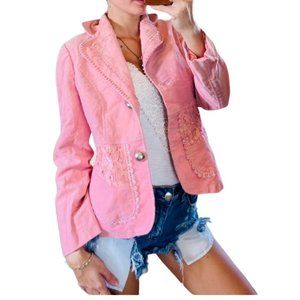 Vintage baby pink princess sequenced and pearls MOA corduroy jacket